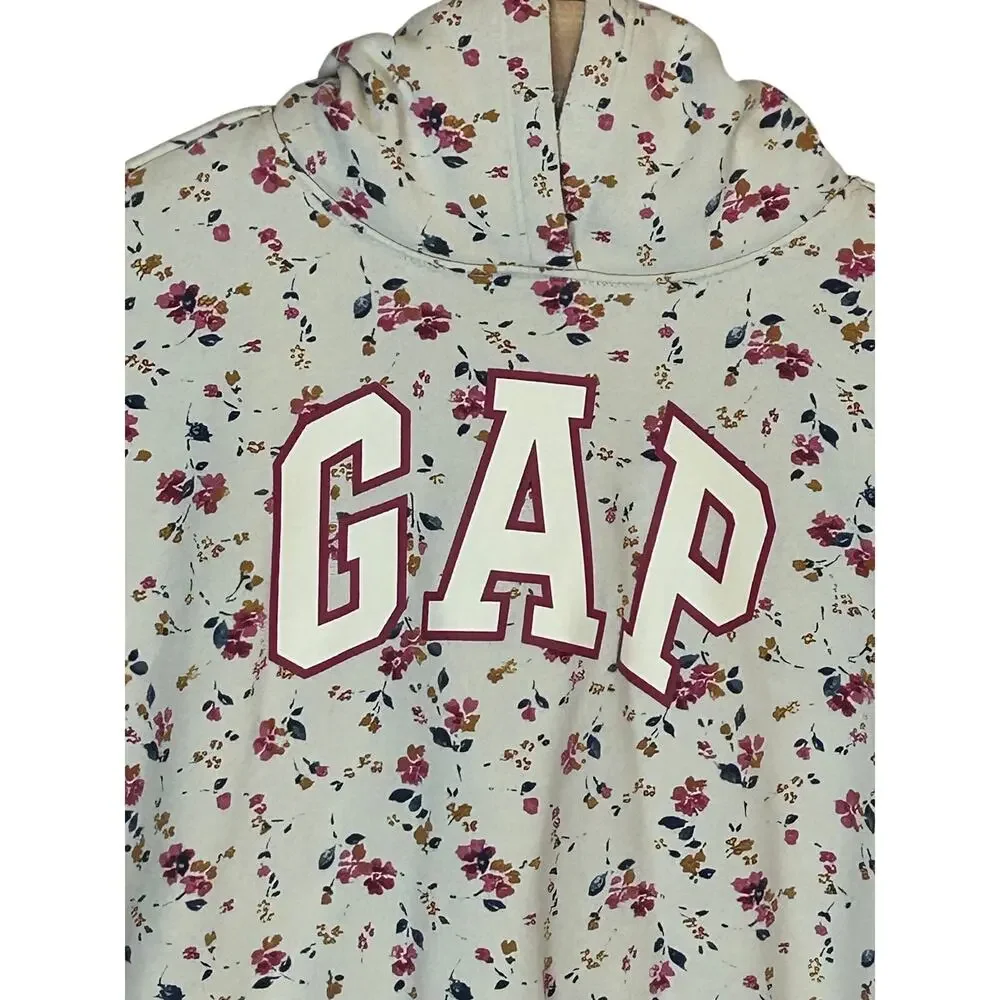 Gap Girls sz 6-7 Floral fleece pullover hoodie in cream color